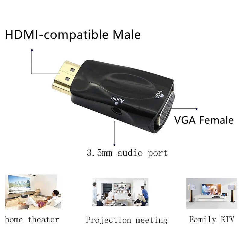 HDMI-compatible Male to VGA Female Adapter HD 1080P Audio Cable Converter For PC Laptop TV Box Computer Display Projector