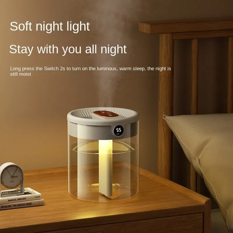 New 2L Double Spray Humidifier Atomizer Usb Large Capacity Home Mute Bedroom Office Night Light Digital Display Humidifier