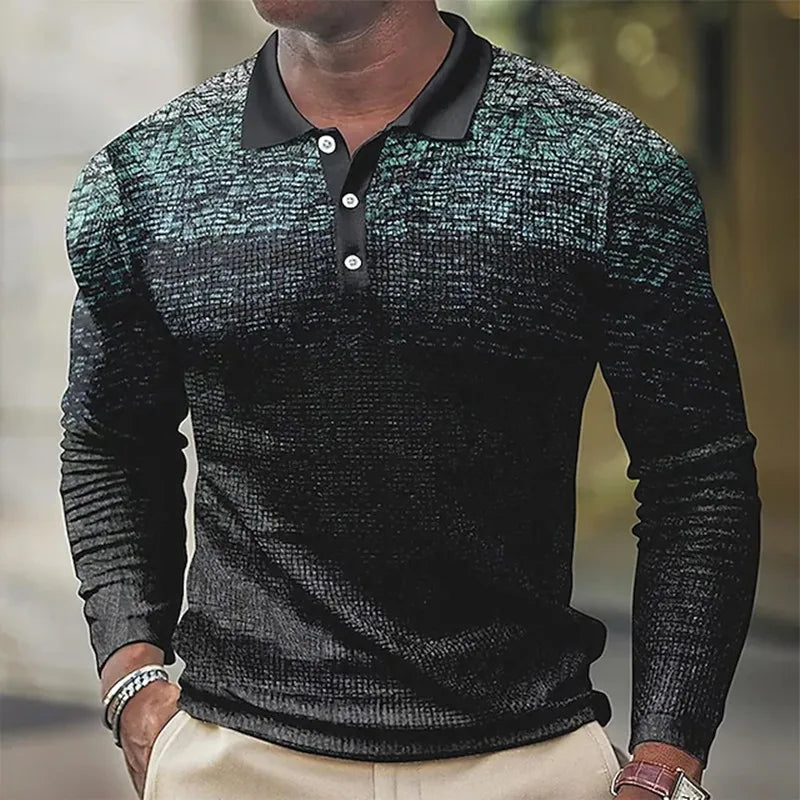 Qualidade waffle manga longa camisa polo masculina 2023 outono nova moda respirável casual negócios topo masculino