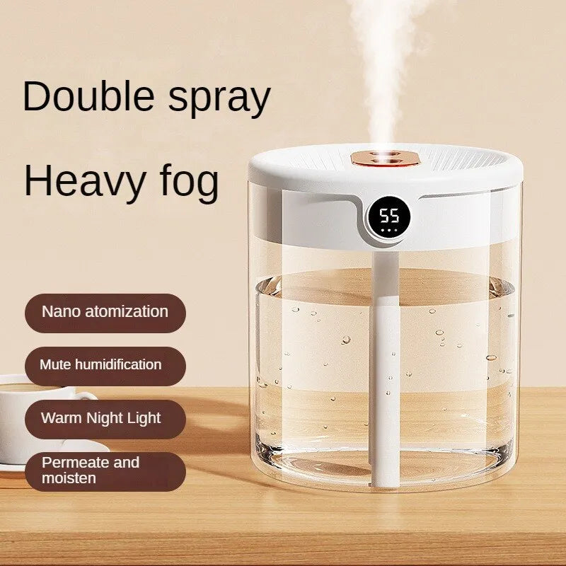 New 2L Double Spray Humidifier Atomizer Usb Large Capacity Home Mute Bedroom Office Night Light Digital Display Humidifier